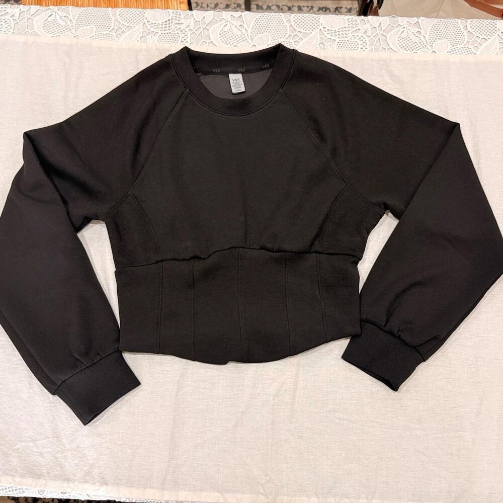 VSX Victoria's Secret Black Corset Waist Active Sweatshirt Medium